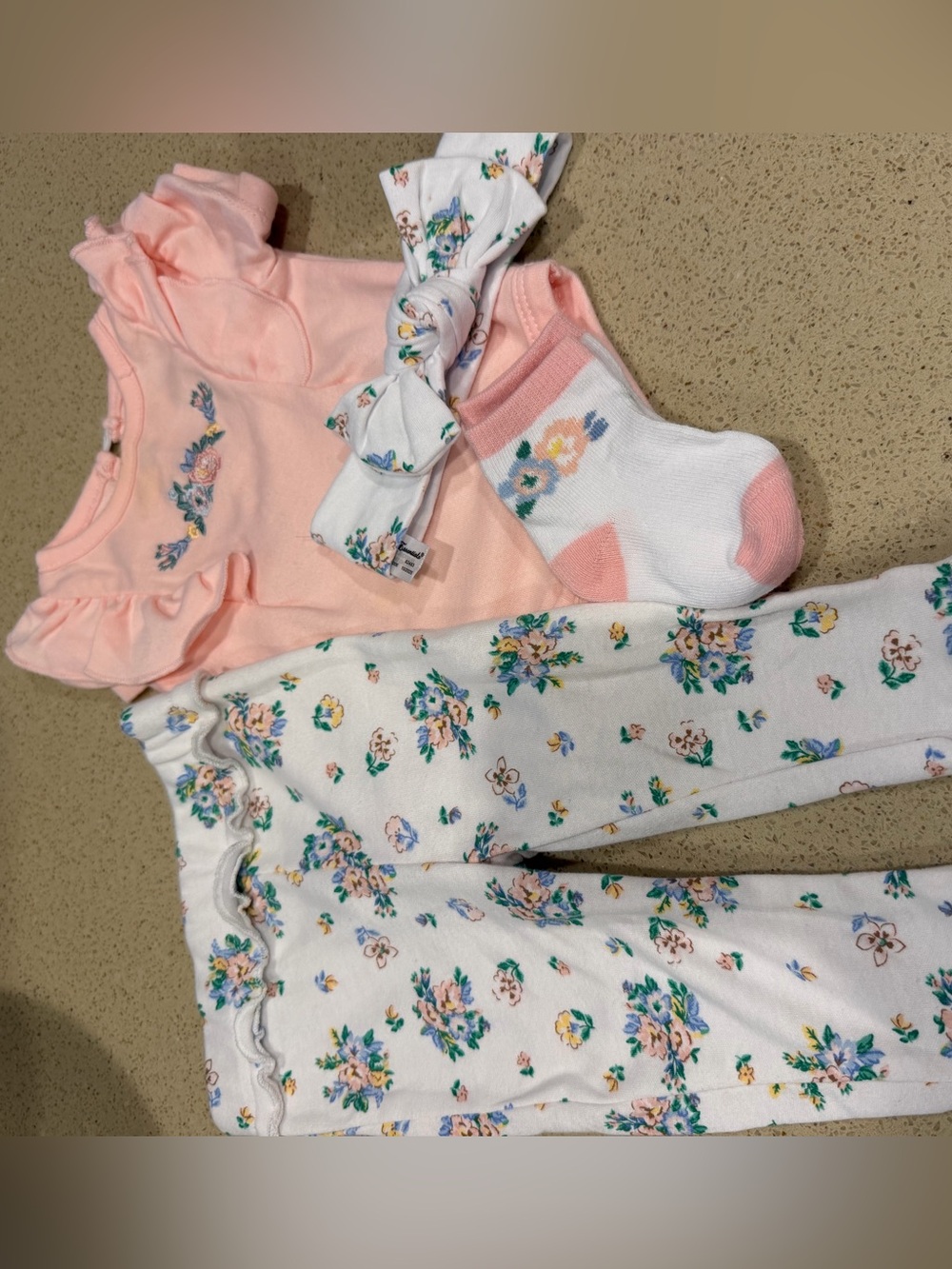 Girls Pink Floral Pajama Set with Headband and Socks